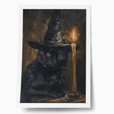 Poster VINTAGE AUTUMN HALLOWEEN CAT WITH HAT 2 - 