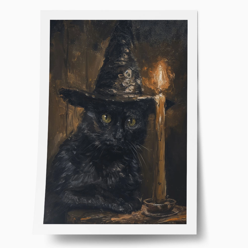 Poster VINTAGE AUTUMN HALLOWEEN CAT WITH HAT 2