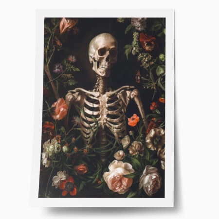 Poster VINTAGE AUTUMN HALLOWEEN FLORAL SKELETON - 