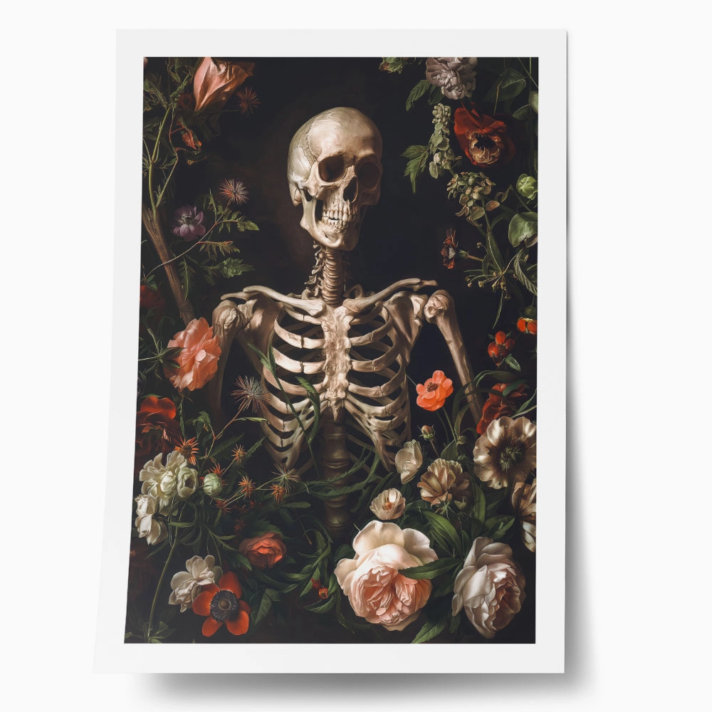 Poster VINTAGE AUTUMN HALLOWEEN FLORAL SKELETON
