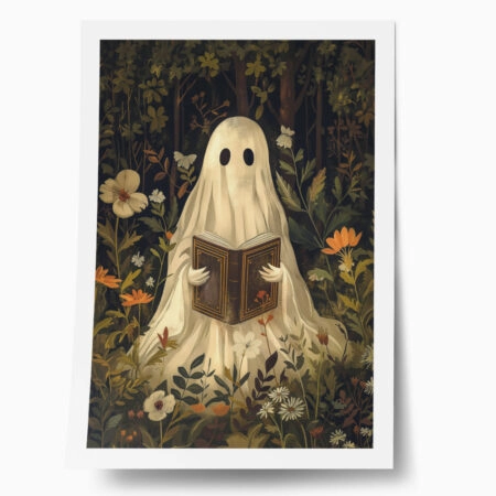 Poster VINTAGE AUTUMN HALLOWEEN GHOST READING - 