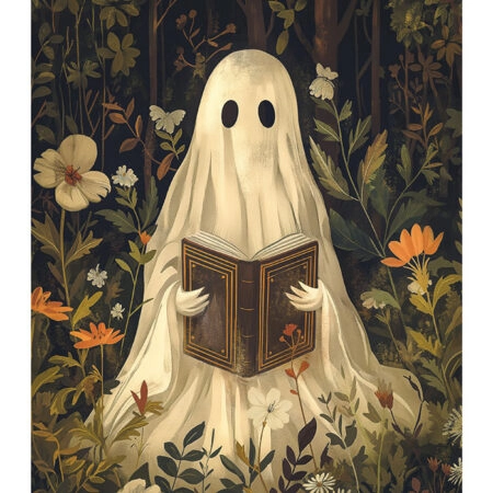 Poster VINTAGE AUTUMN HALLOWEEN GHOST READING -  Sticky 2
