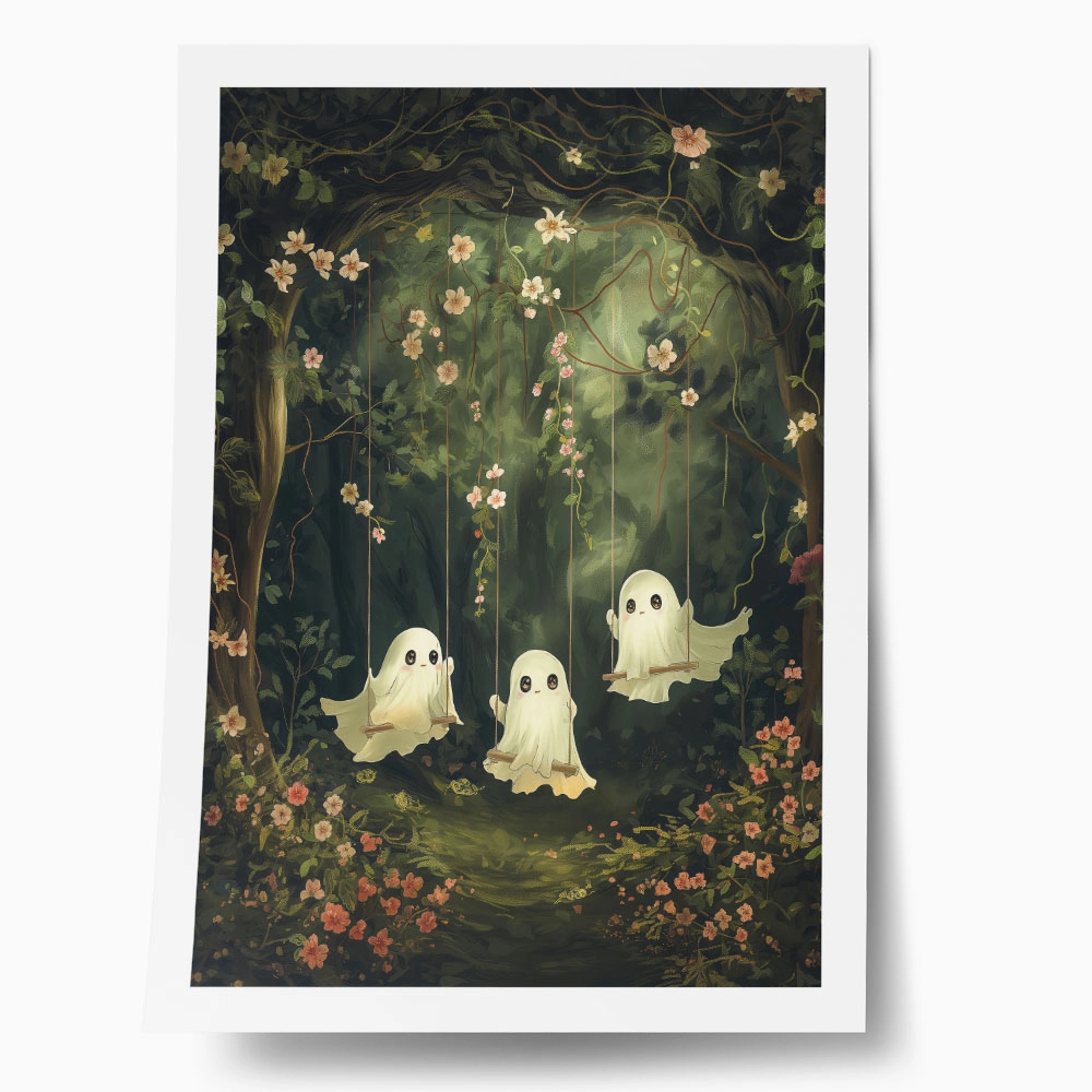 Poster VINTAGE AUTUMN HALLOWEEN GHOSTS OUTSIDE 6