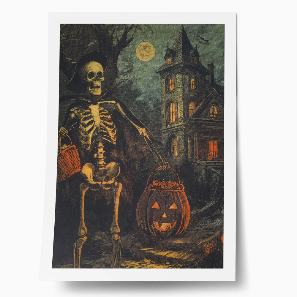 Poster VINTAGE AUTUMN HALLOWEEN SKELETON 2