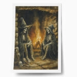 Poster VINTAGE AUTUMN HALLOWEEN SKELETON WITCHES 3
