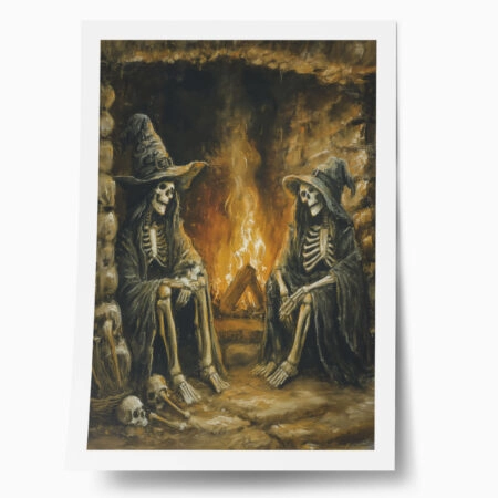Poster VINTAGE AUTUMN HALLOWEEN SKELETON WITCHES 3 - 