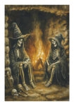 Poster VINTAGE AUTUMN HALLOWEEN SKELETON WITCHES 3