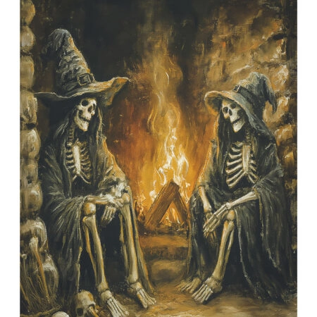 Poster VINTAGE AUTUMN HALLOWEEN SKELETON WITCHES 3 -  Sticky 2