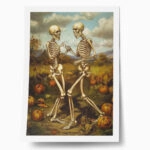 Poster VINTAGE AUTUMN HALLOWEEN SKELETONS DANCING 2