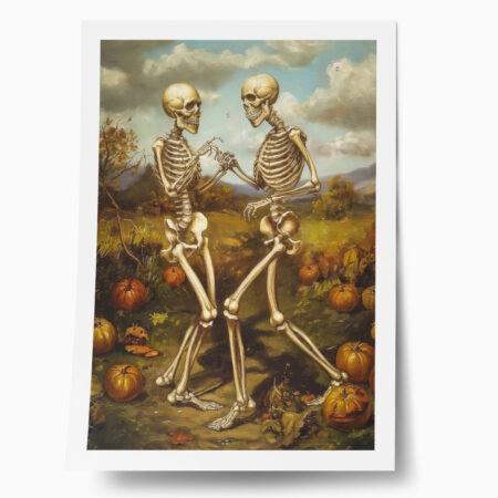 Poster VINTAGE AUTUMN HALLOWEEN SKELETONS DANCING 2 - 