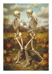 Poster VINTAGE AUTUMN HALLOWEEN SKELETONS DANCING 2