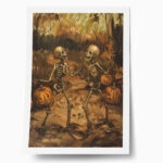Poster VINTAGE AUTUMN HALLOWEEN SKELETONS DANCING 3