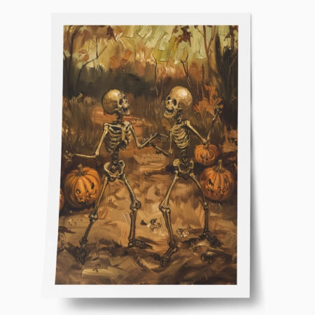 Poster VINTAGE AUTUMN HALLOWEEN SKELETONS DANCING 3 - 