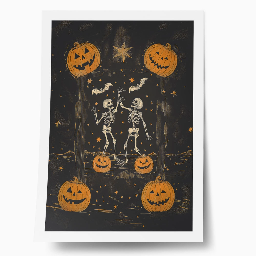 Poster VINTAGE AUTUMN HALLOWEEN SKELETONS DANCING 4