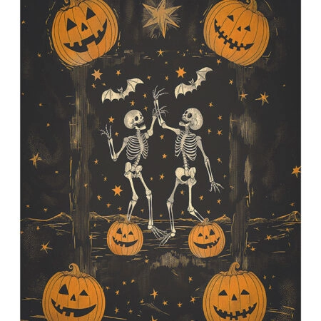 Poster VINTAGE AUTUMN HALLOWEEN SKELETONS DANCING 4 -  Sticky 2