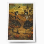 Poster VINTAGE AUTUMN HALLOWEEN SKELETONS DANCING 5