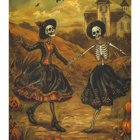 Poster VINTAGE AUTUMN HALLOWEEN SKELETONS DANCING 5 -  Sticky 2