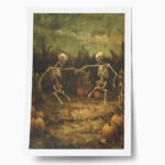 Poster VINTAGE AUTUMN HALLOWEEN SKELETONS DANCING