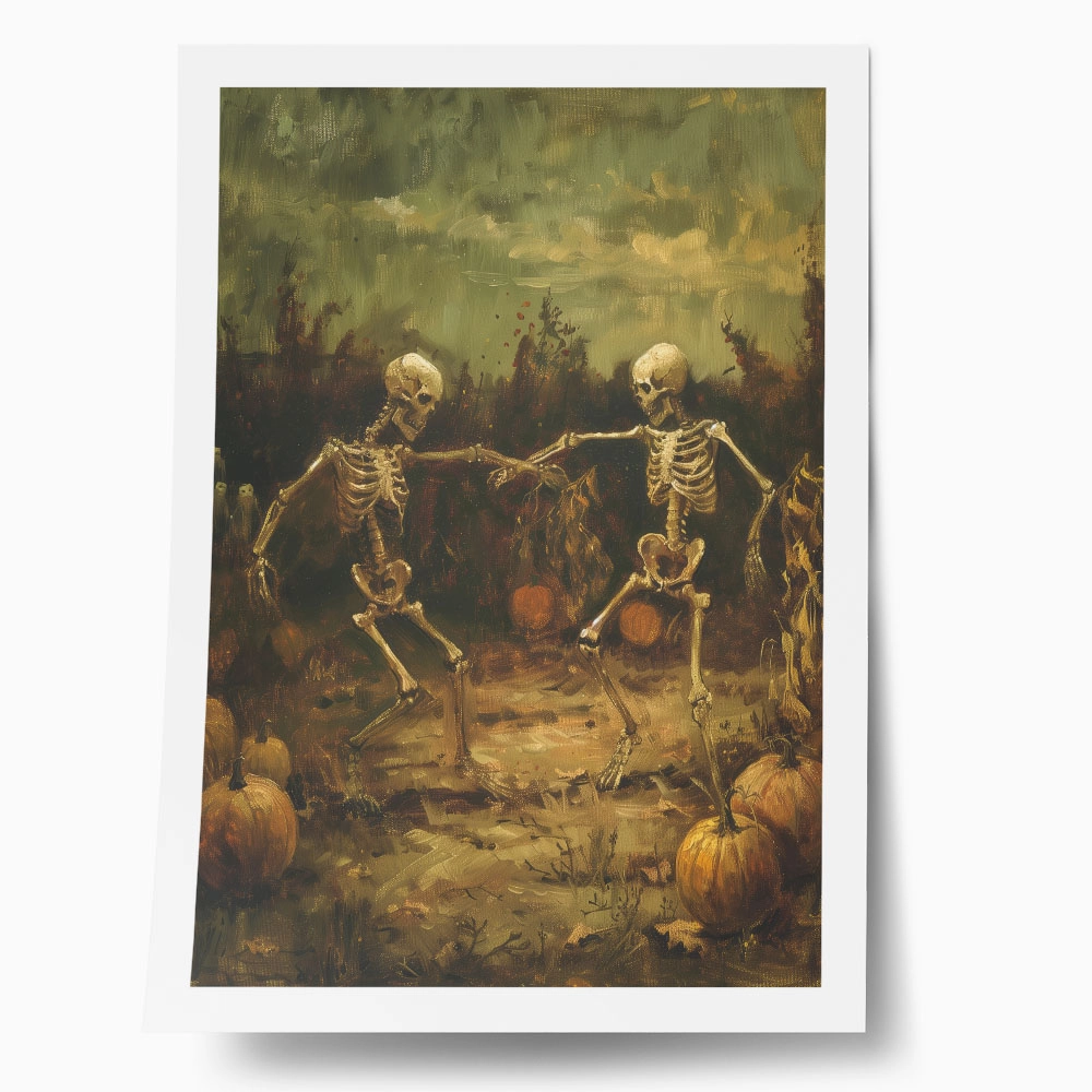 Poster VINTAGE AUTUMN HALLOWEEN SKELETONS DANCING