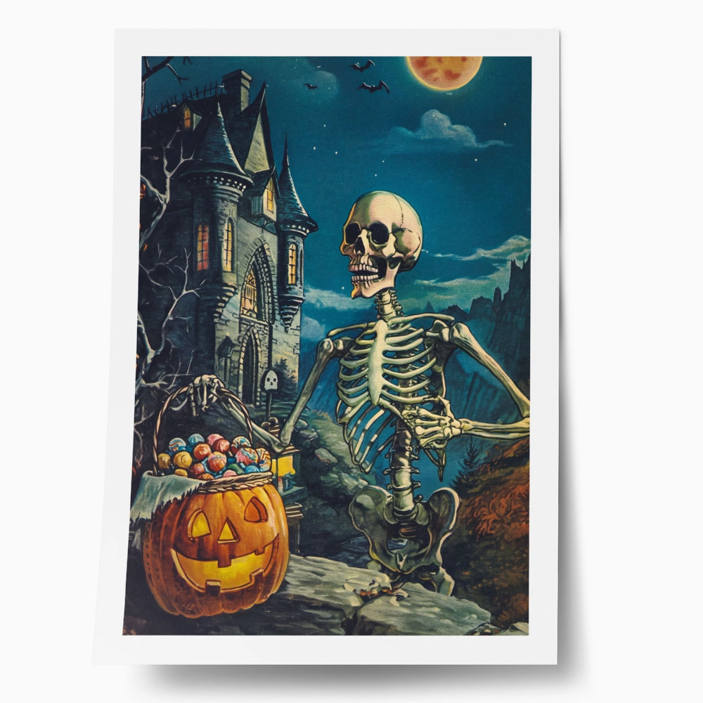 Poster VINTAGE AUTUMN HALLOWEEN SKELETON