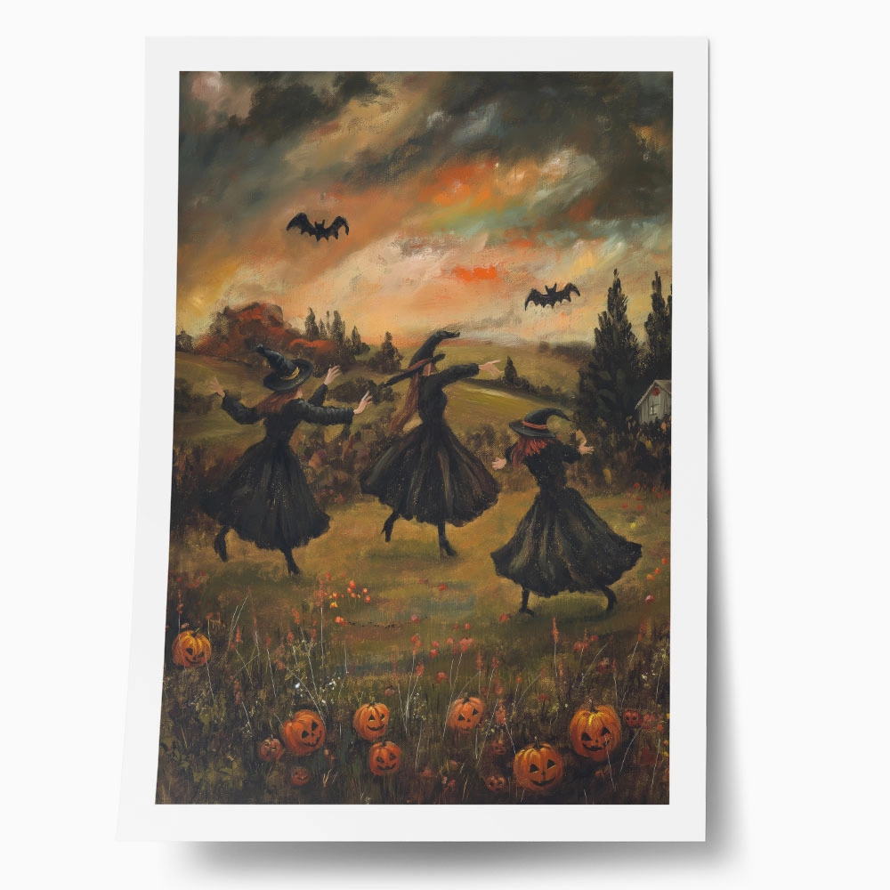 Poster VINTAGE AUTUMN HALLOWEEN WITCHES DANCING 2