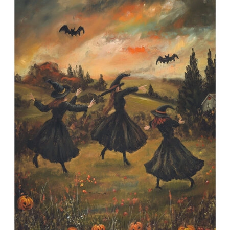 Poster VINTAGE AUTUMN HALLOWEEN WITCHES DANCING 2 -  Sticky 2