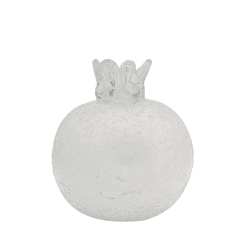 Decorative pomegranate, white handblown glass, ice effect, medium - Φ9x11cm 12/BOX