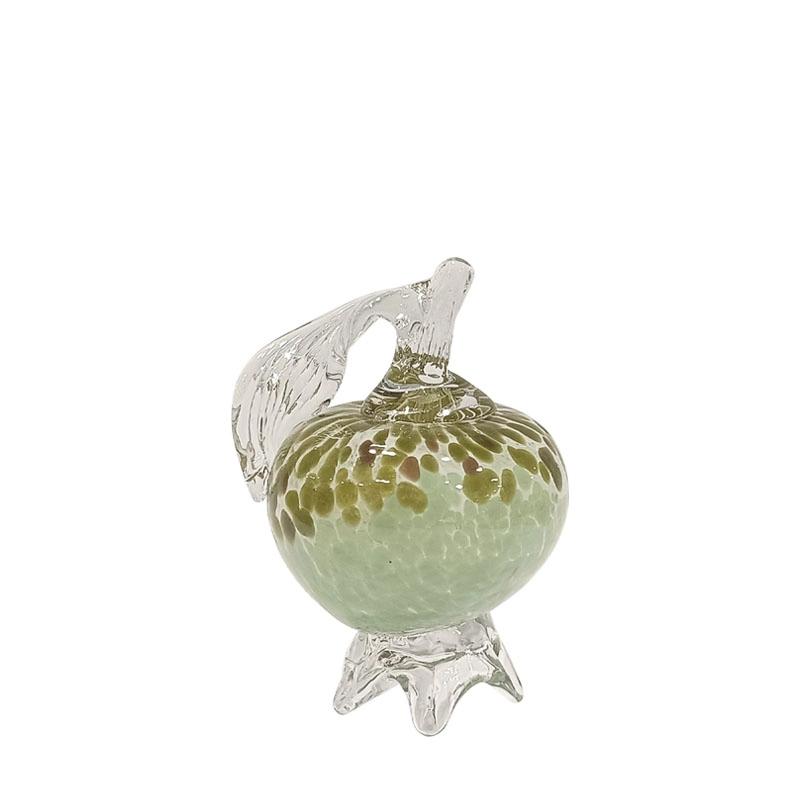 DECORATIVE POMEGRANATE OLIVE GREEN HANDBLOWN GLASS WITH SPECKLES, MEDIUM - Φ6x10cm 18/box