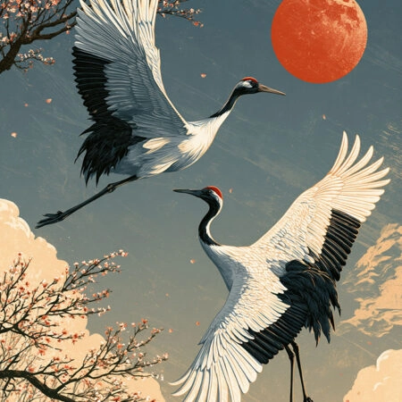 Πίνακας σε Καμβά JAPANESE CRANES 2 -  Sticky 5