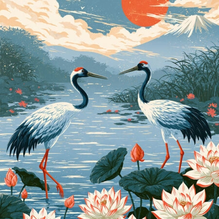 Πίνακας σε Καμβά JAPANESE CRANES 3 -  Sticky 5