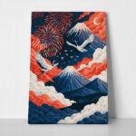Canvas Wall Art JAPANESE CRANES WITH MOUNTAINS