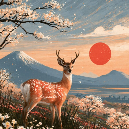 Πίνακας σε Καμβά JAPANESE DEER 2 -  Sticky 5