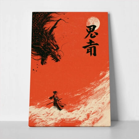 Πίνακας σε Καμβά JAPANESE DRAGON AND SAMURAI - 