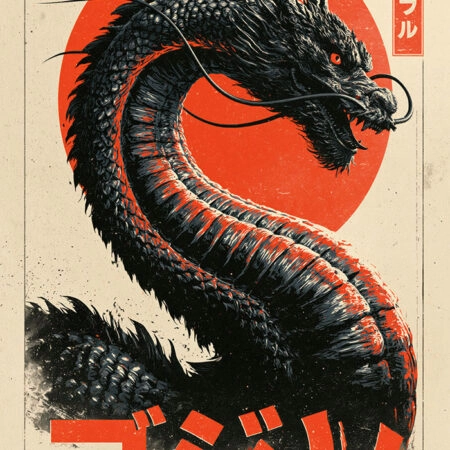Πίνακας σε Καμβά JAPANESE DRAGON WITH RED SUN -  Sticky 5