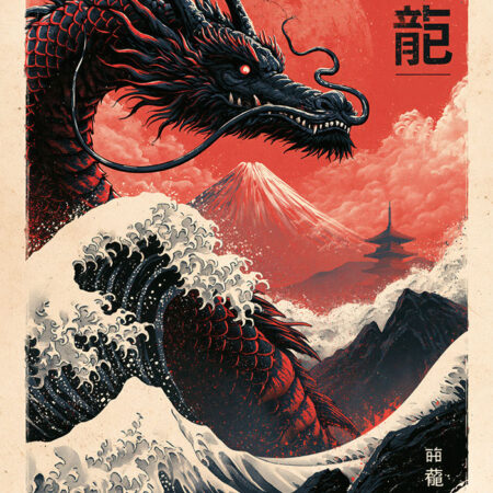Πίνακας σε Καμβά JAPANESE DRAGON WITH WAVES -  Sticky 5