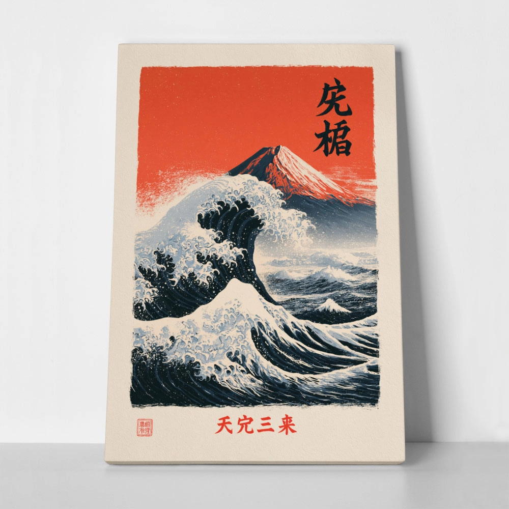 Πίνακας σε Καμβά JAPANESE GREAT WAVE WITH MOUNT FUJI 2