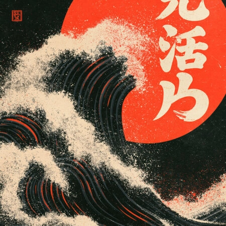 Πίνακας σε Καμβά JAPANESE GREAT WAVE WITH RED SUN -  Sticky 5