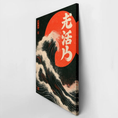 Πίνακας σε Καμβά JAPANESE GREAT WAVE WITH RED SUN -  Sticky 2