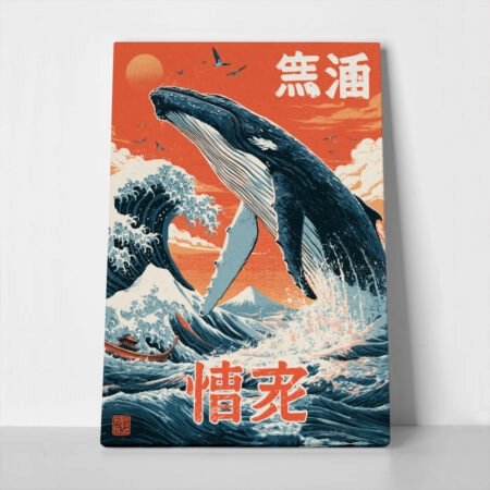 Πίνακας σε Καμβά JAPANESE GREAT WAVE WITH WHALE 2 - 