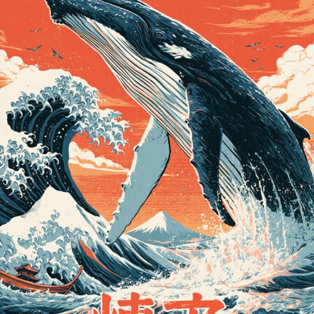 Πίνακας σε Καμβά JAPANESE GREAT WAVE WITH WHALE 2 -  Sticky 5