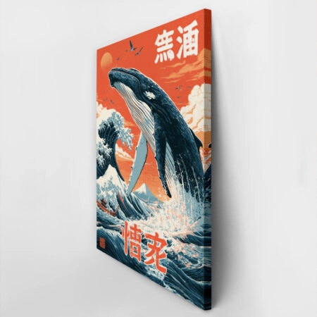 Πίνακας σε Καμβά JAPANESE GREAT WAVE WITH WHALE 2 -  Sticky 2