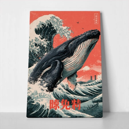 Πίνακας σε Καμβά JAPANESE GREAT WAVE WITH WHALE