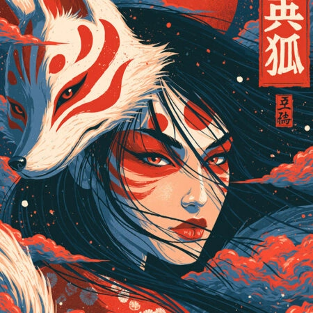 Πίνακας σε Καμβά JAPANESE KITSUNE MASK -  Sticky 5
