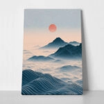 Canvas Print JAPANESE MOUNTAINS WITH RED SUN