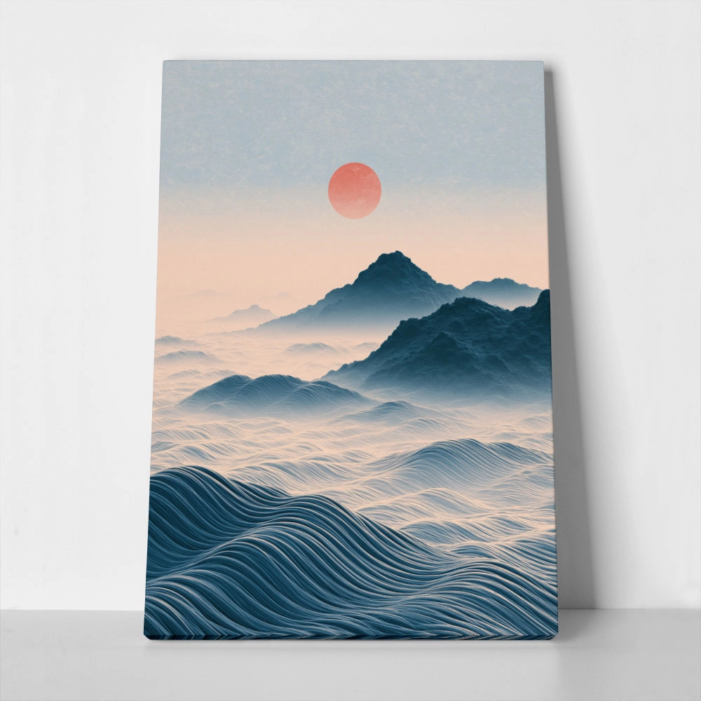 Canvas Print JAPANESE MOUNTAINS WITH RED SUN