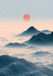Canvas Print JAPANESE MOUNTAINS WITH RED SUN