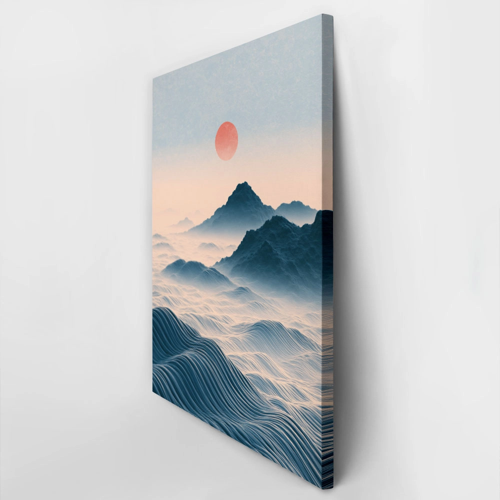 Canvas Print JAPANESE MOUNTAINS WITH RED SUN