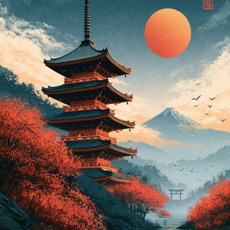 Πίνακας σε Καμβά JAPANESE PAGODA 6 -  Sticky 5