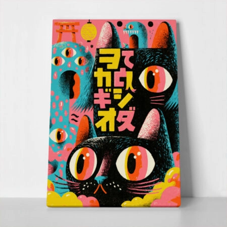 Πίνακας σε Καμβά JAPANESE PSYCHEDELIC CATS