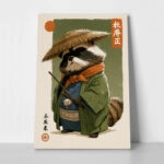 Πίνακας σε Καμβά JAPANESE RACCOON WITH STRAW HAT